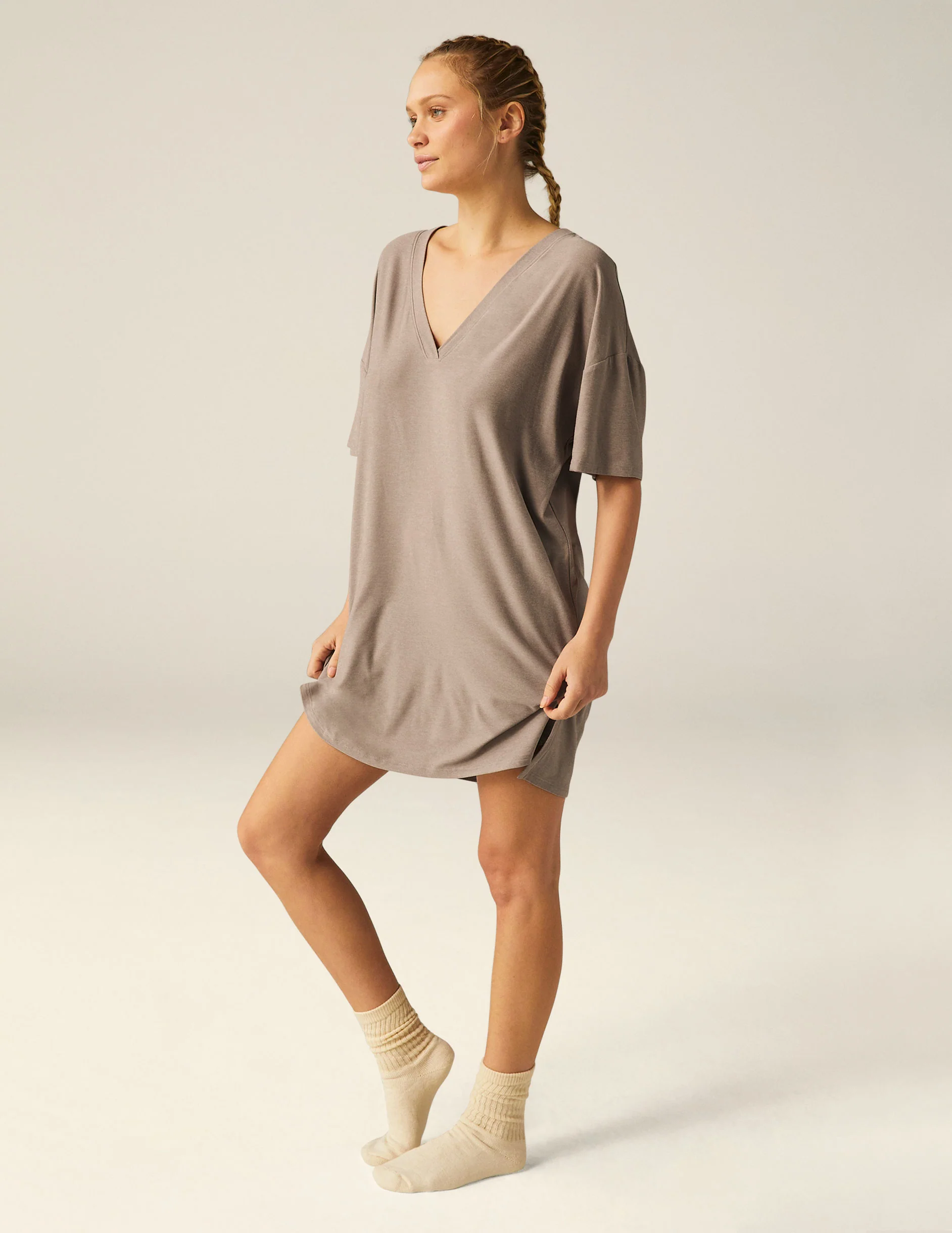 Featherweight V Rested Sleep Tee Dress - Onhollan