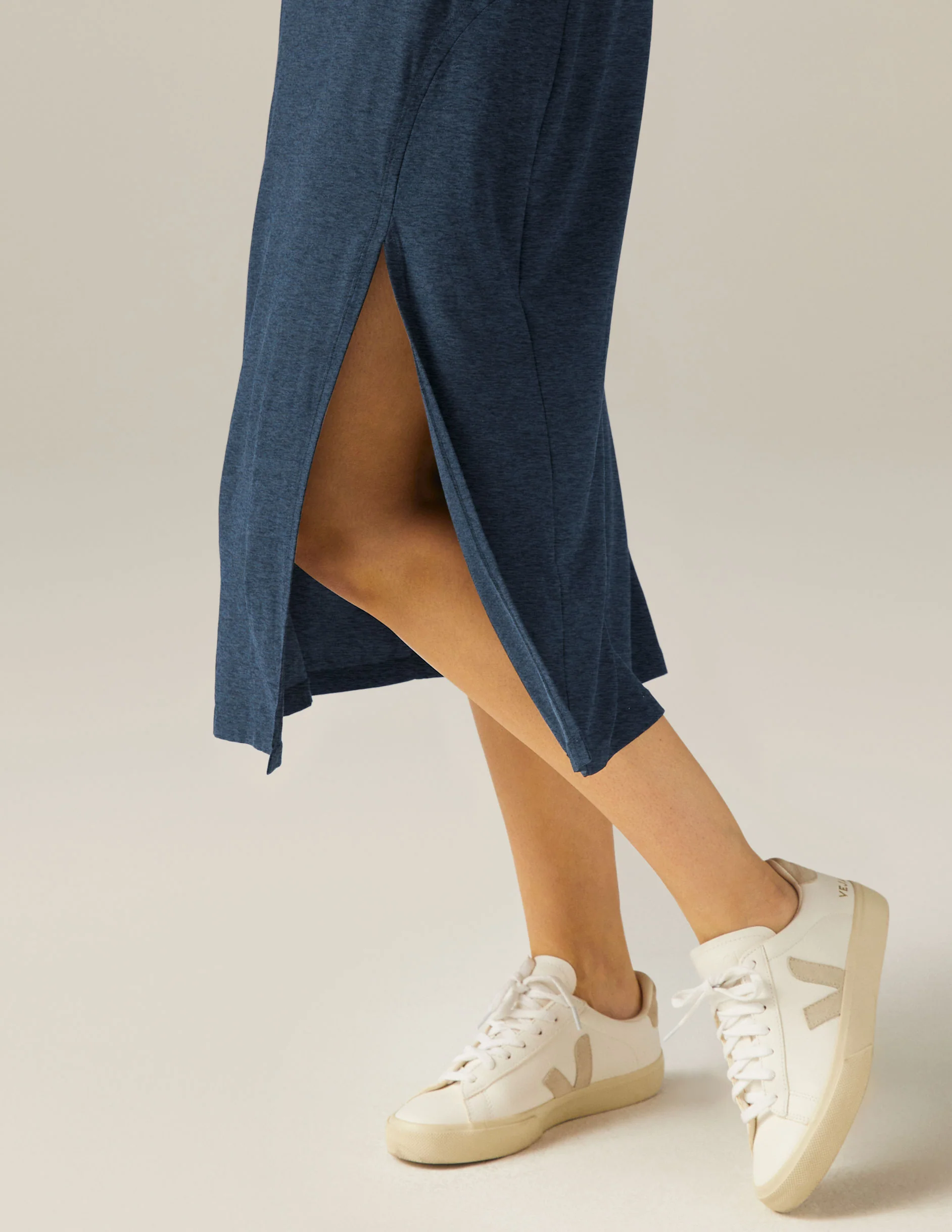 Featherweight Square Neck Slit Midi Dress - Onhollan