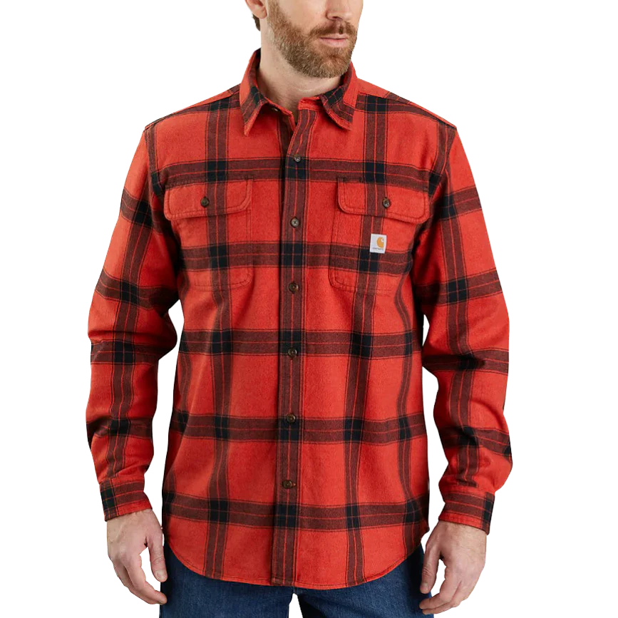 Men's Loose Fit Heavyweight Flannel Long Sleeve Plaid Shirt - Onhollan