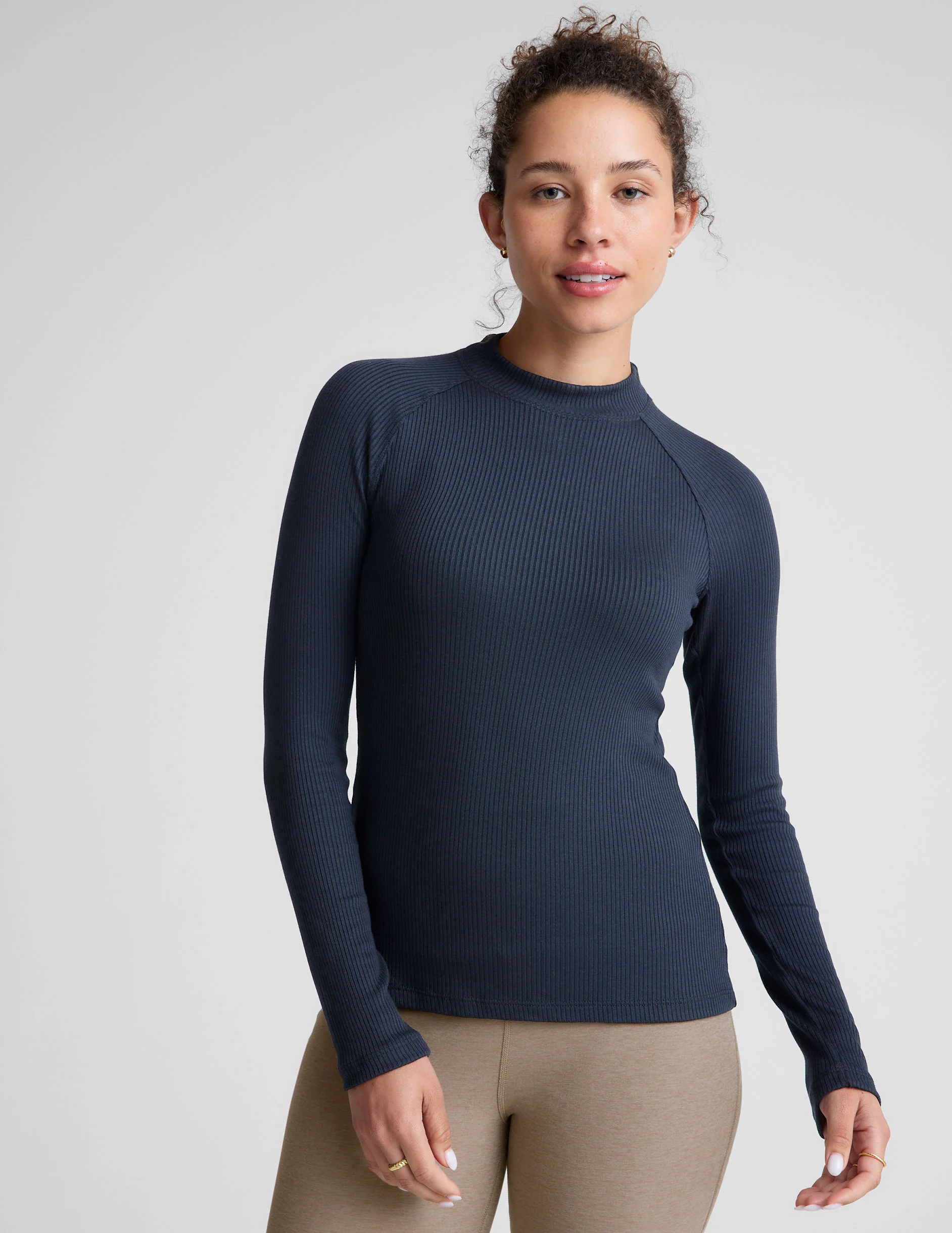 Contours Mock Neck Long Length Top - Onhollan