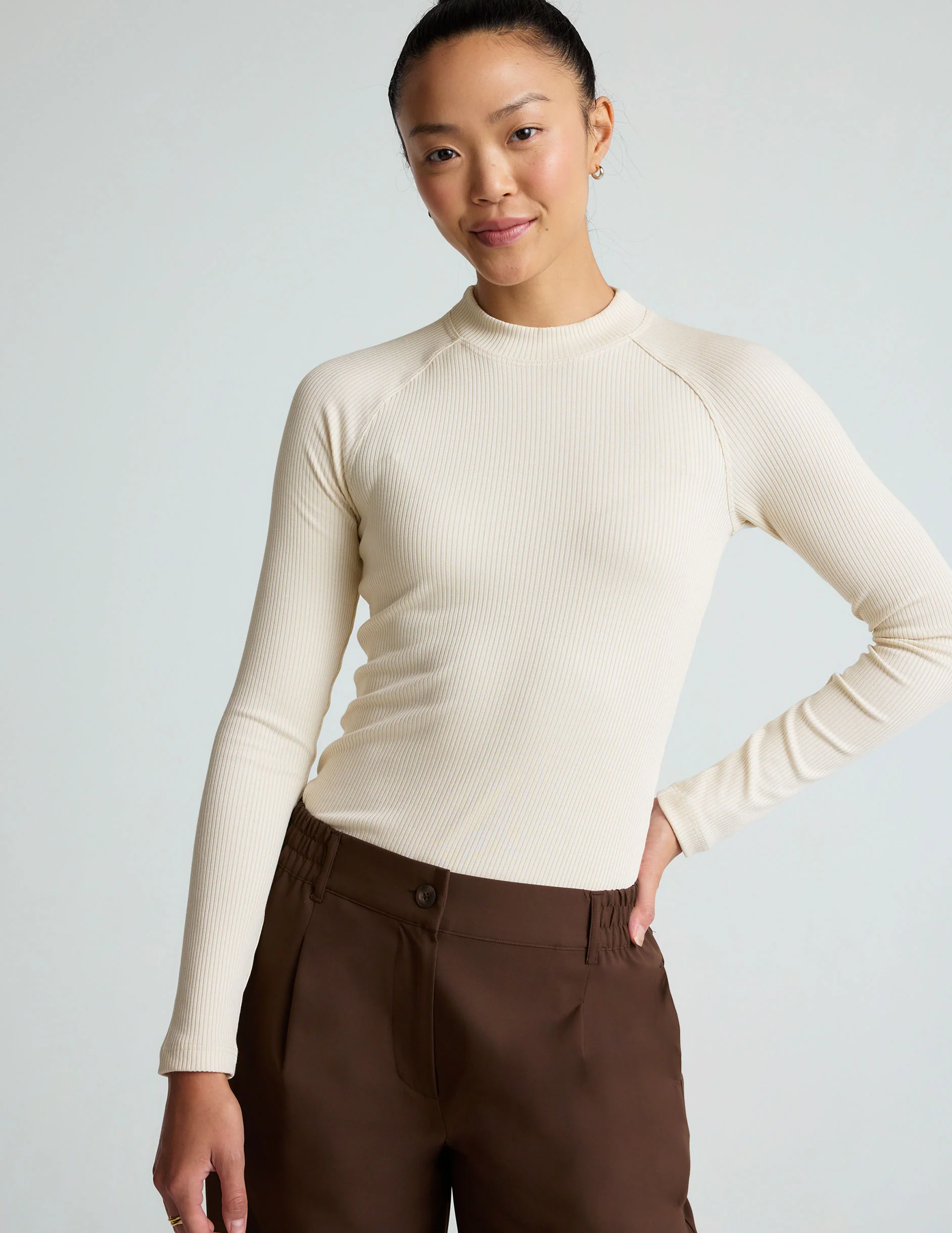 Contours Mock Neck Long Length Top - Onhollan