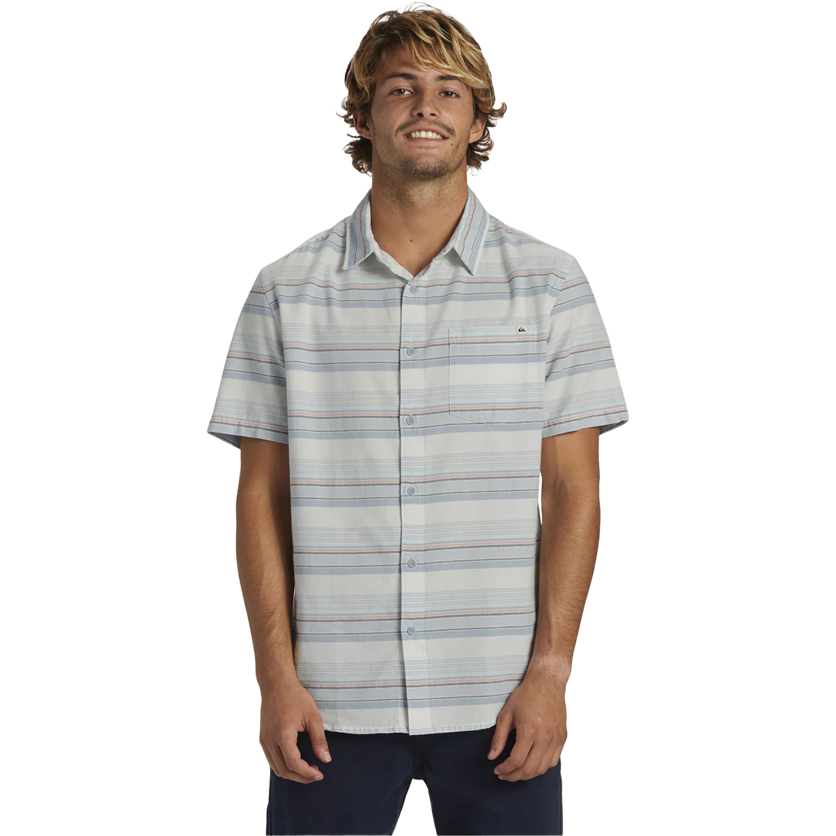 Men's Oxford Stripe Classic Short Sleeve Woven Shirt - Onhollan
